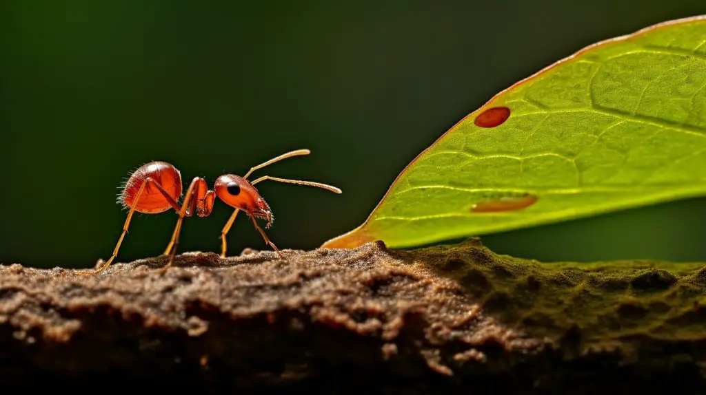 Ant carrying a leaf
