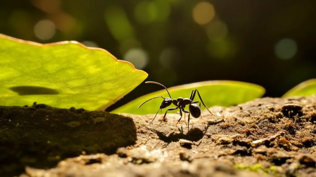 Ant carrying a leaf