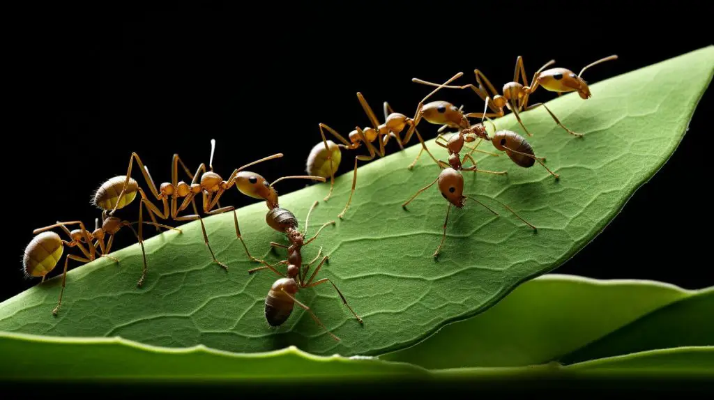 Ant carrying leaf