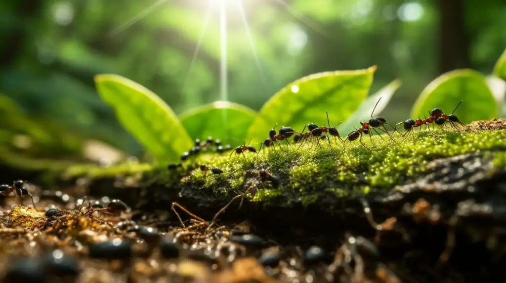 Ants carrying a leaf