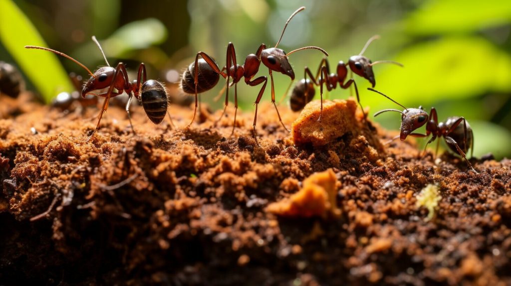 Ants carrying food
