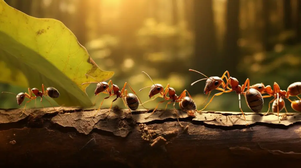 Ants carrying leaves