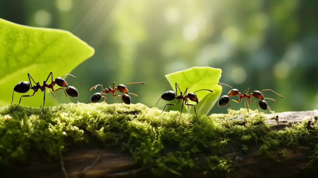 Ants carrying leaves