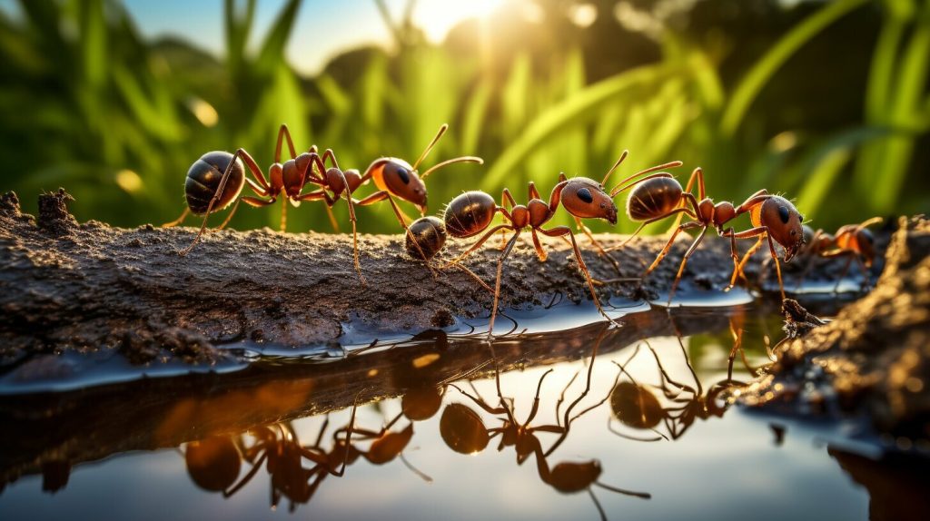 Ants drinking from a water source
