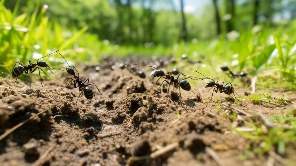 Ants following food trail
