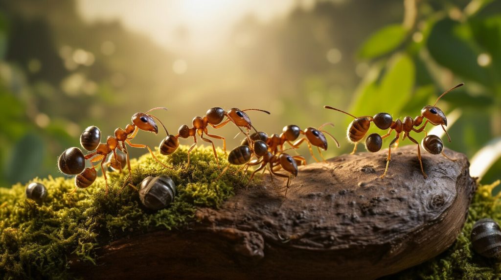 Ants marching towards a piece of food