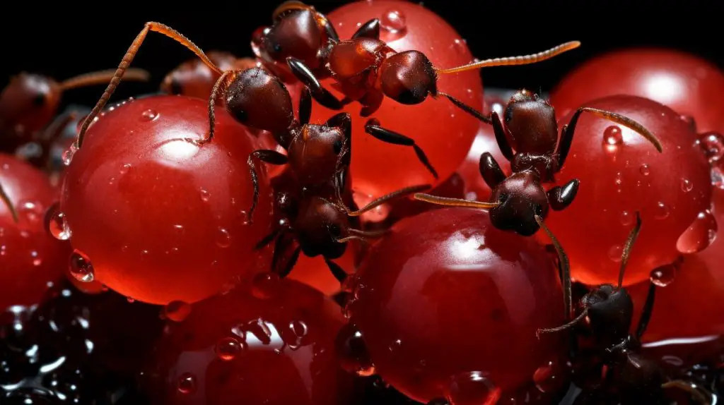 ants crawling on a piece of fruit