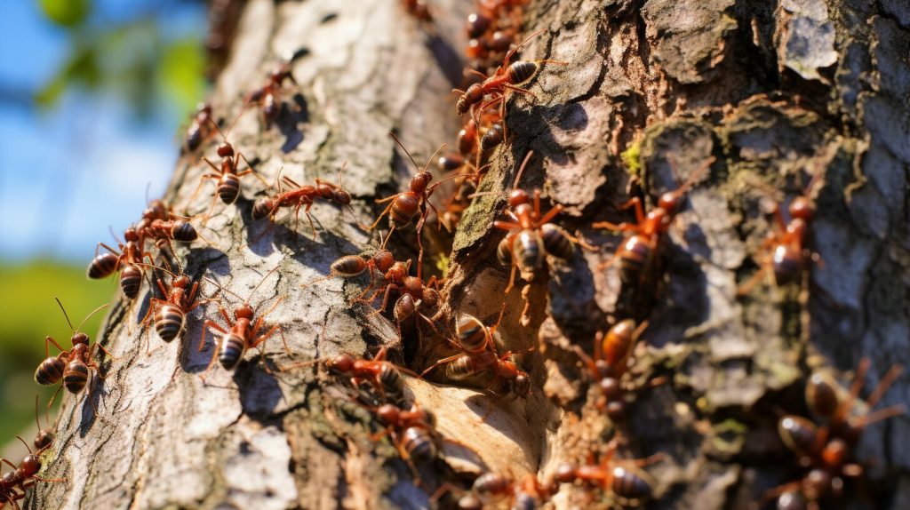 ants on eucalyptus tree
